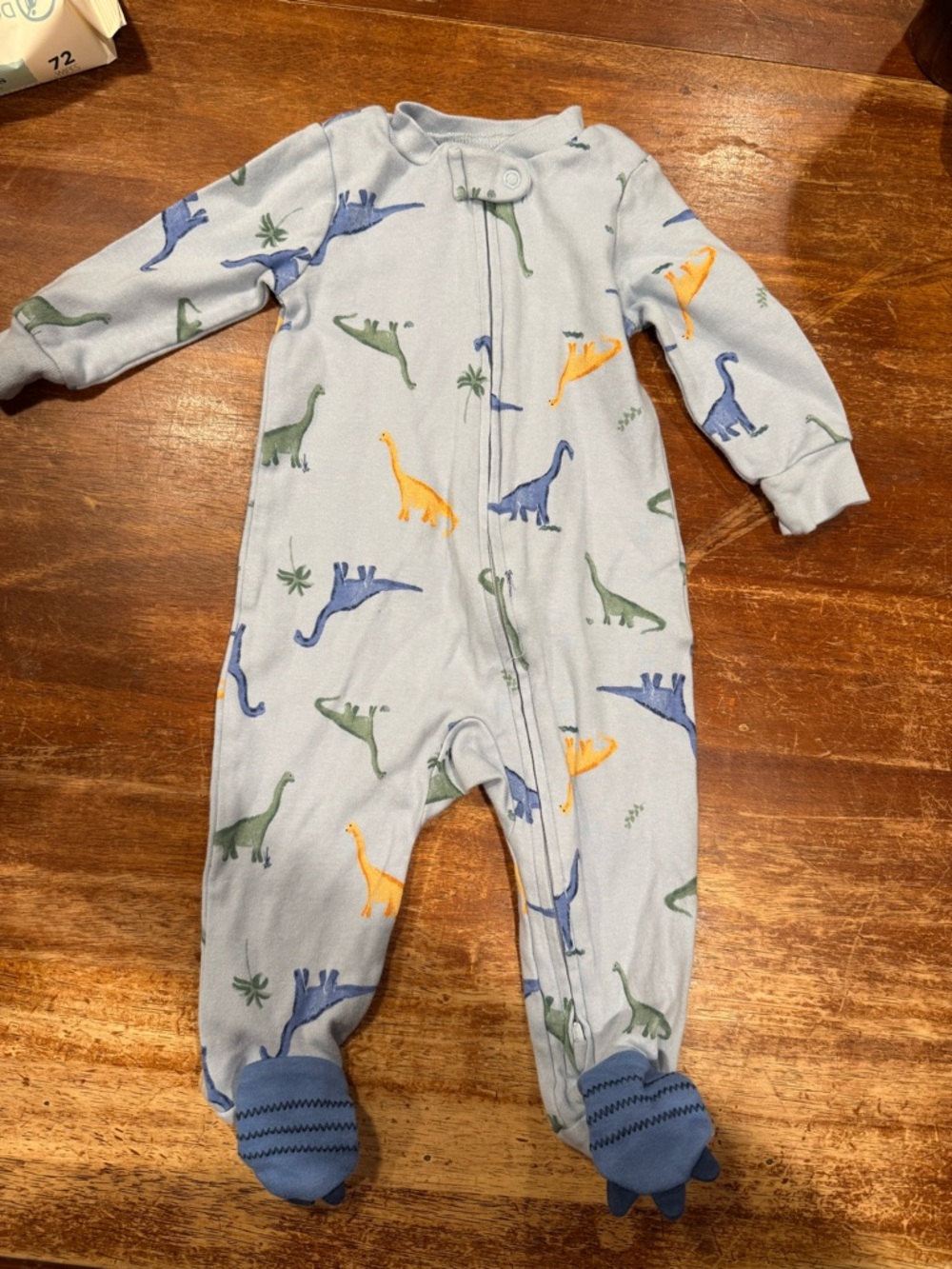 Baby Blue Dinosaur Print One-Piece Footed Pajamas - carters